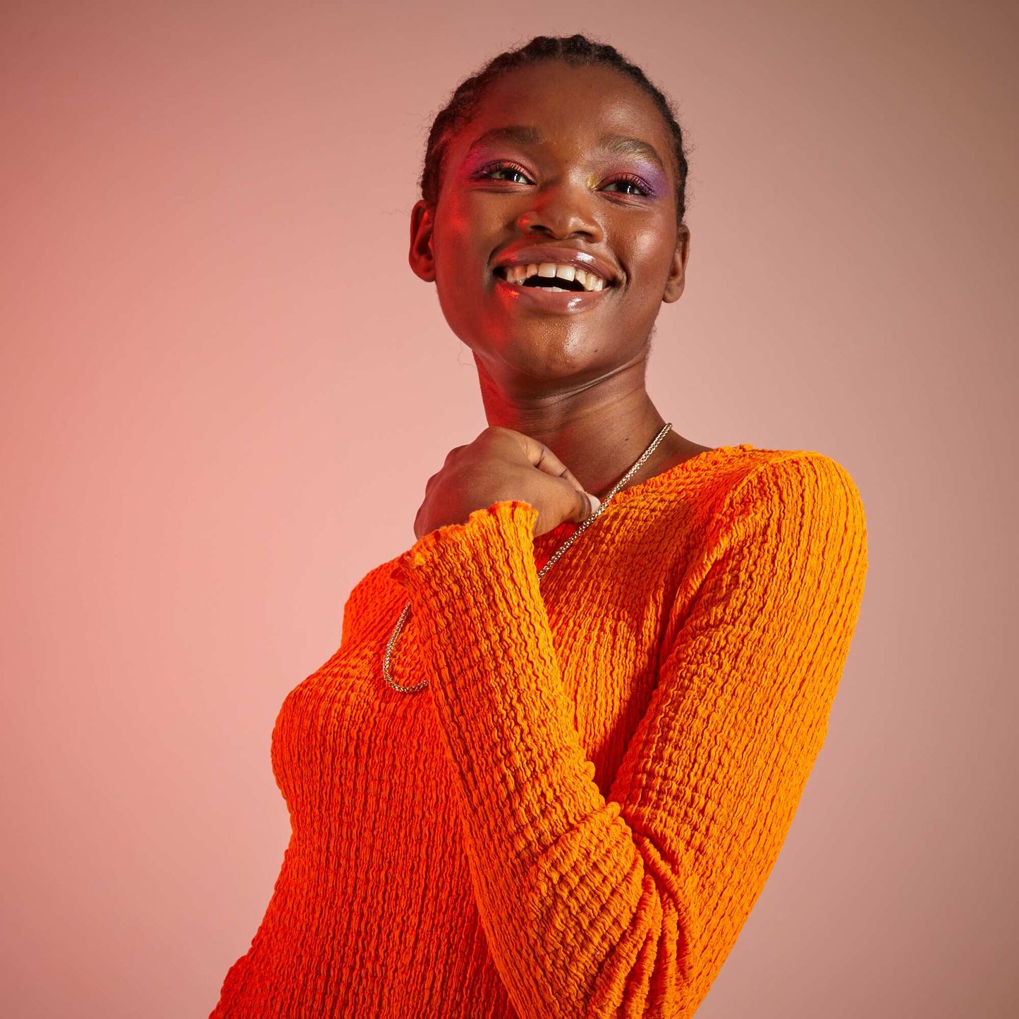 Robe courte en maille gaufrée Orange