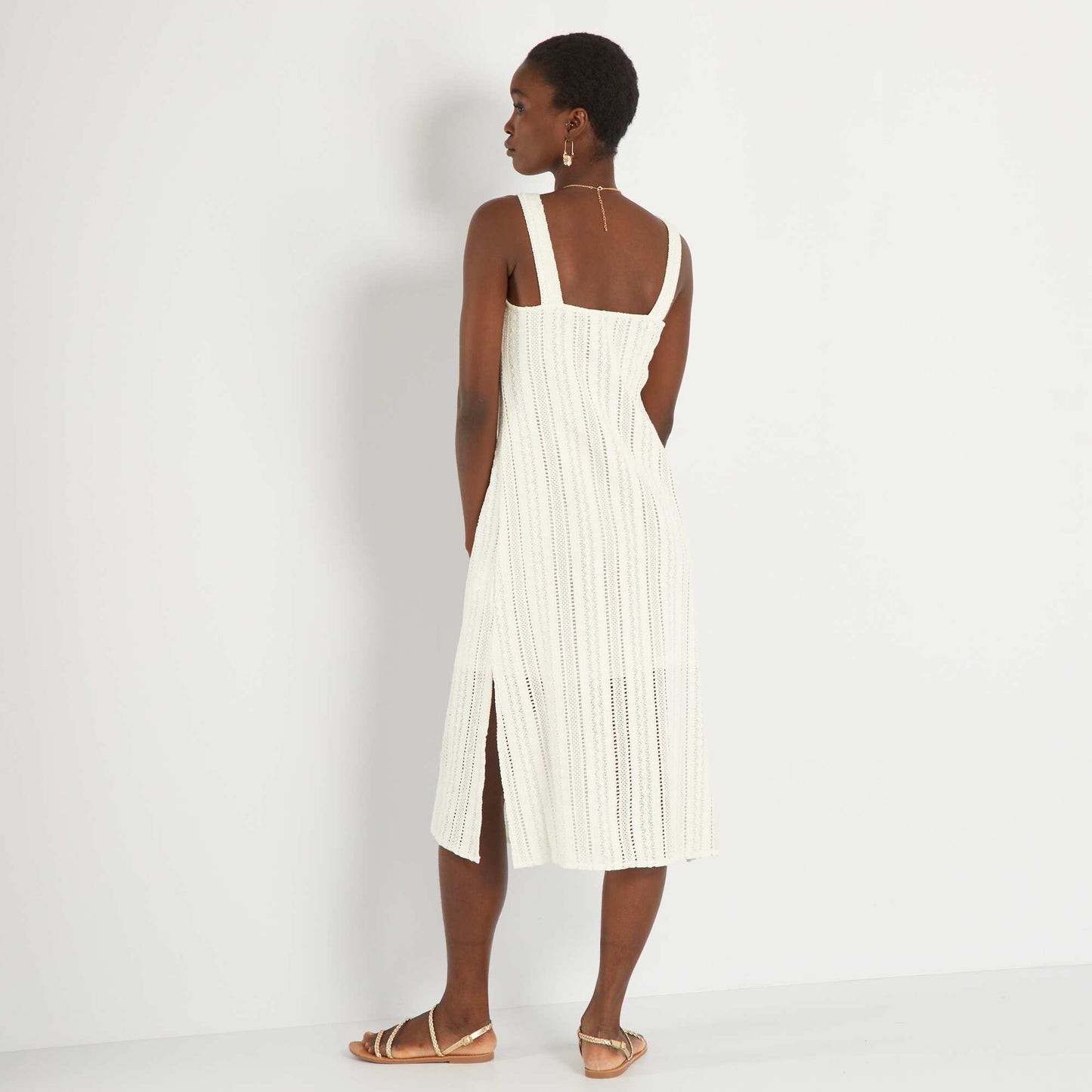 Robe midi avec broderie fantaisie Ecru