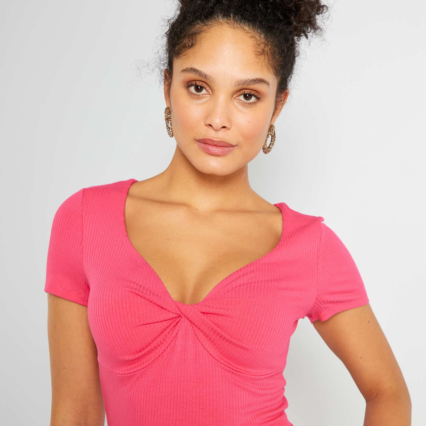 T-shirt fantaisie en maille côtelée Rose