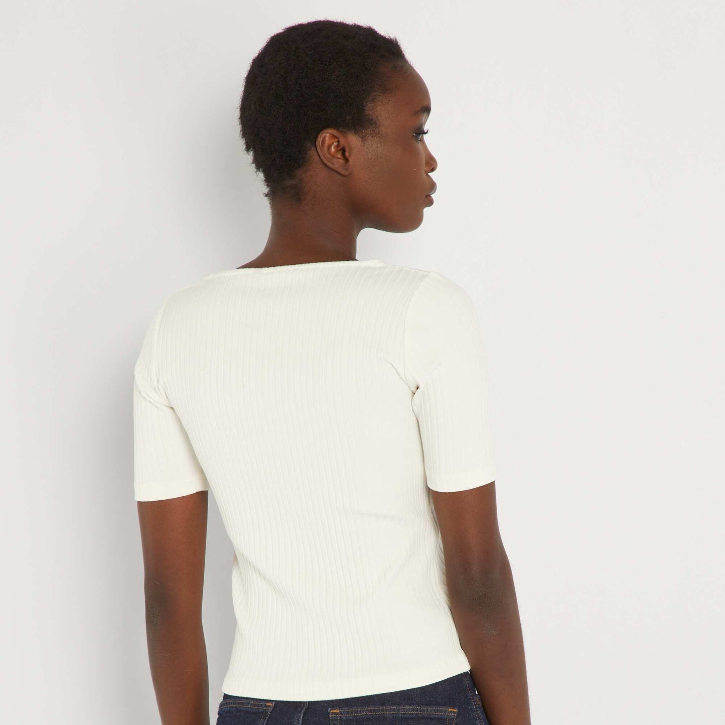 T-shirt en maille côtelée blanc