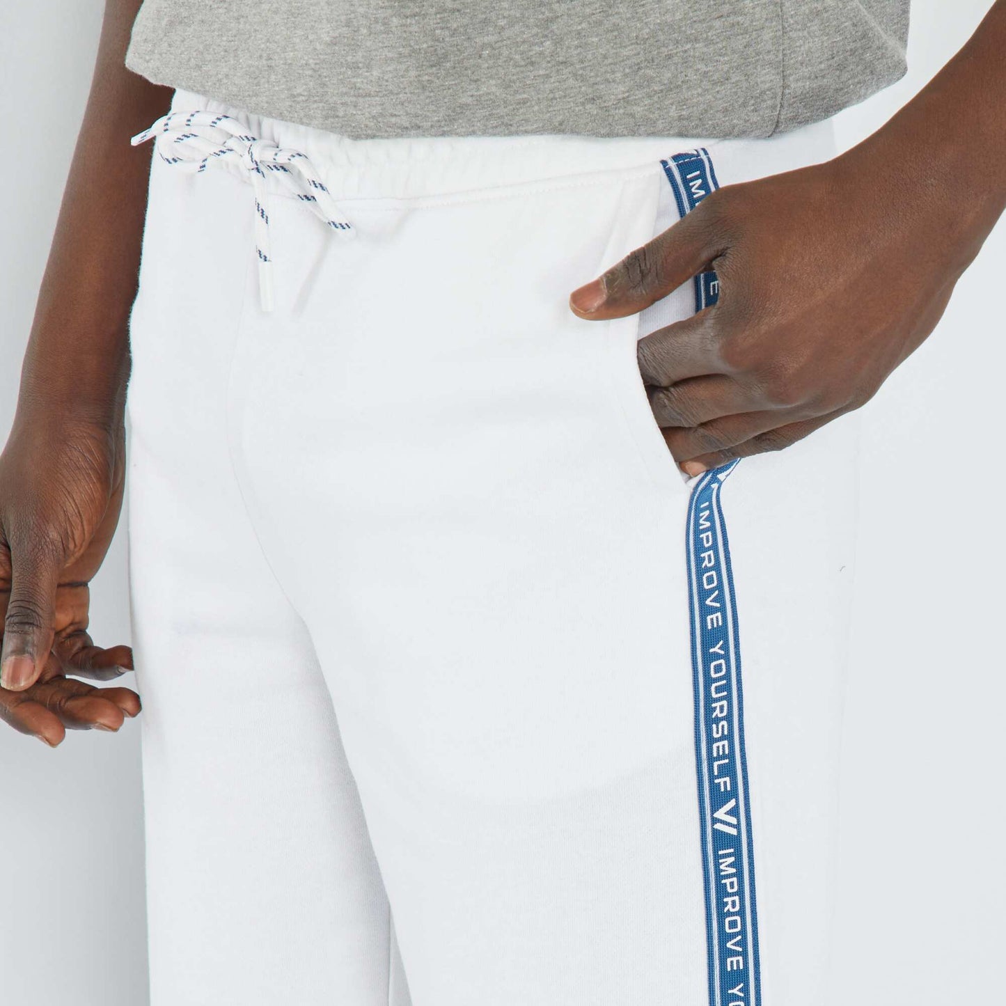 Bermuda en molleton avec bandes BLEU