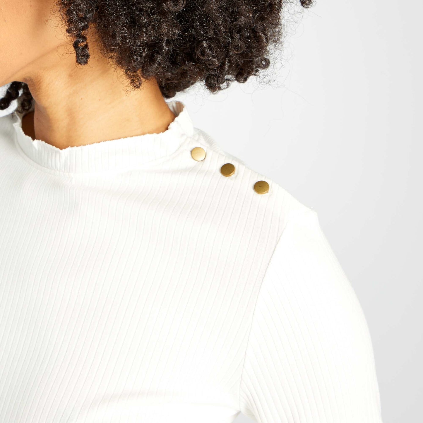 T-shirt à manches longues en maille côtelée Blanc