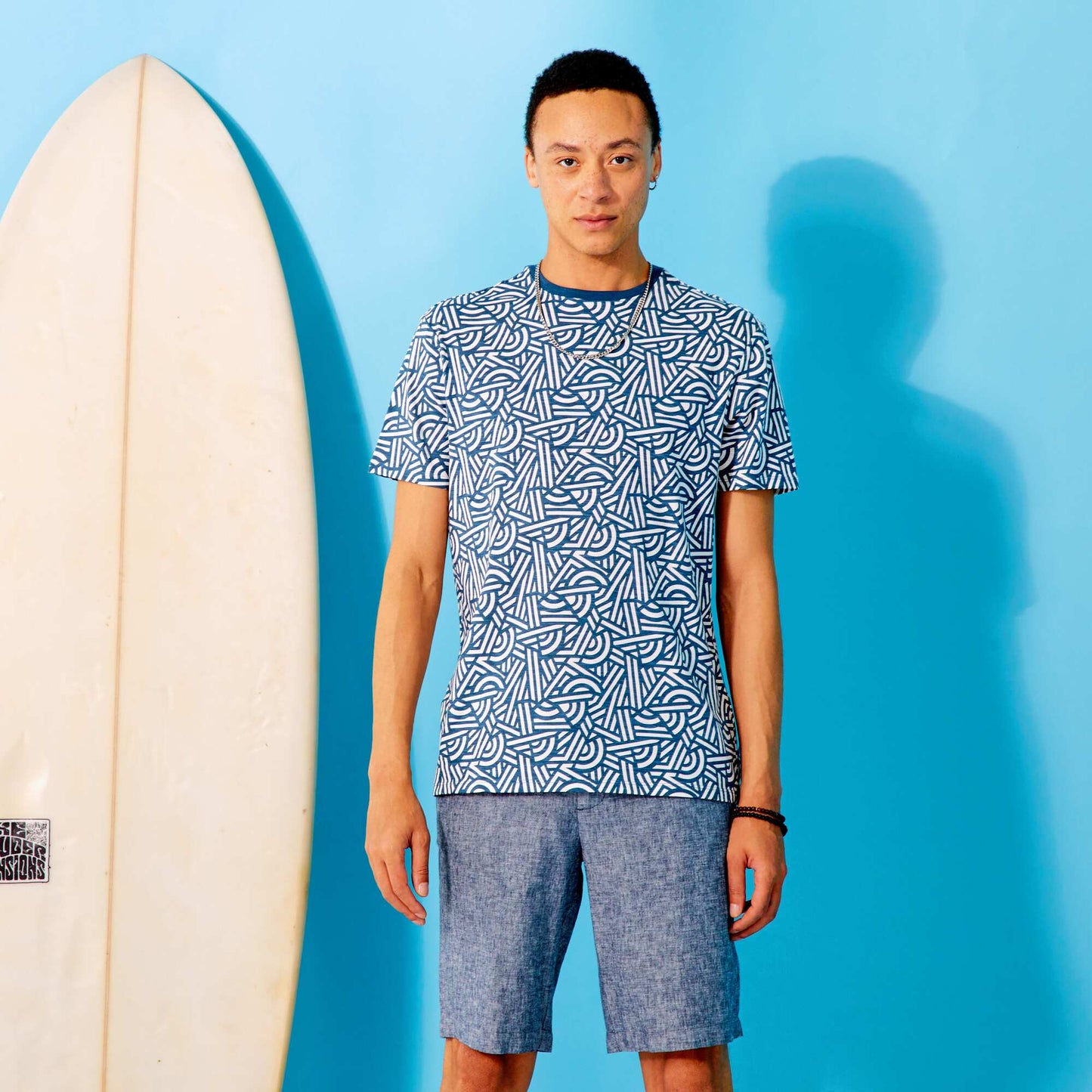 T-shirt regular col rond Bleu/blanc