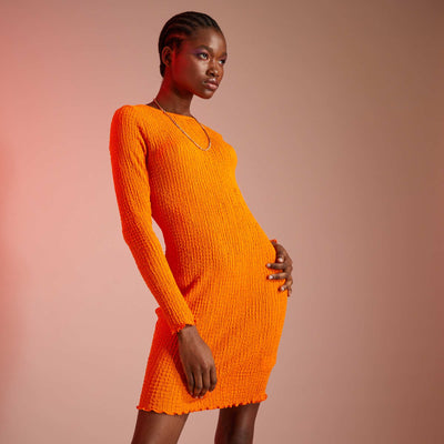 Robe courte en maille gaufrée Orange