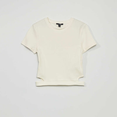 Tee-shirt cropped avec ouvertures côtés blanc