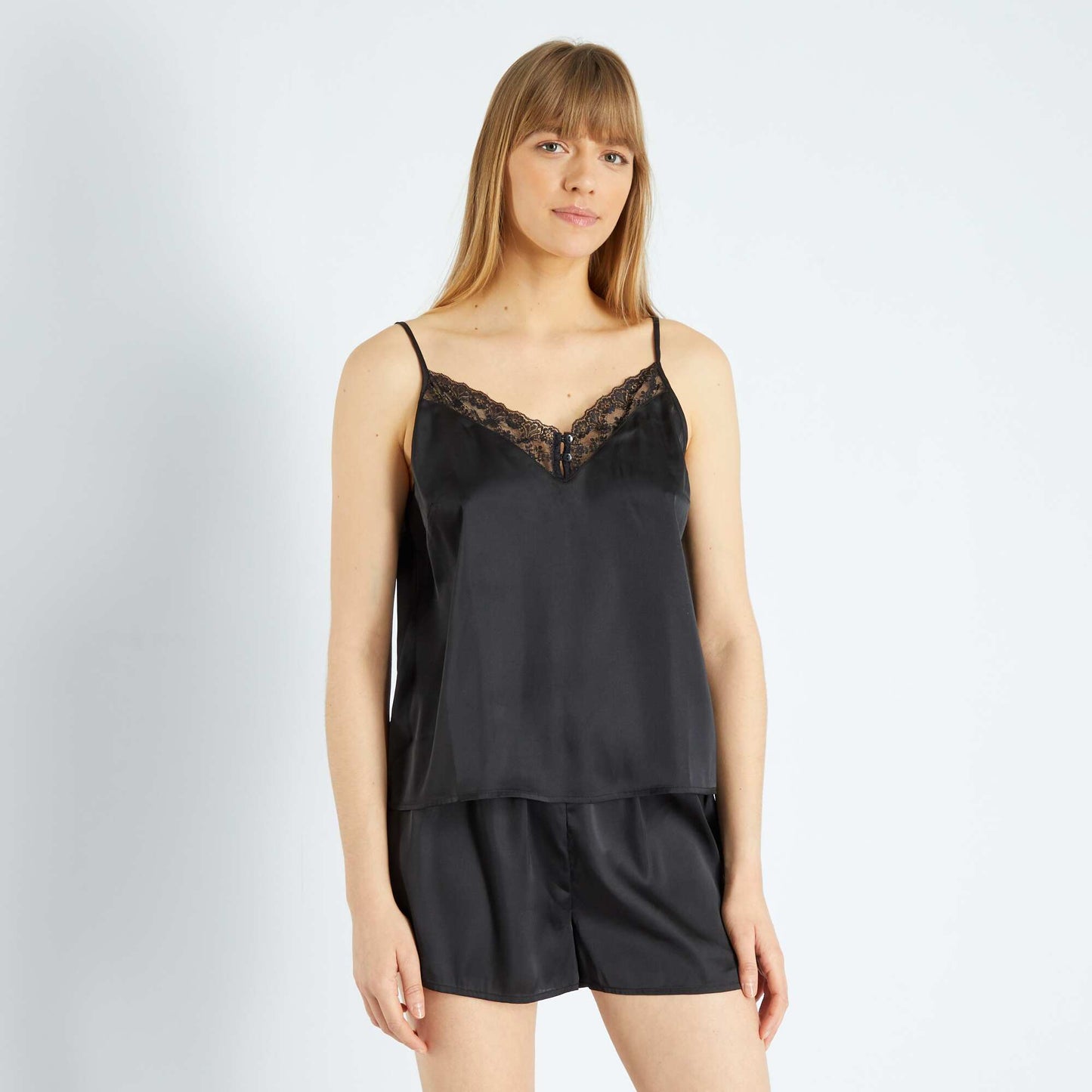 Ensemble pyjama short satiné - 2 pièces noir