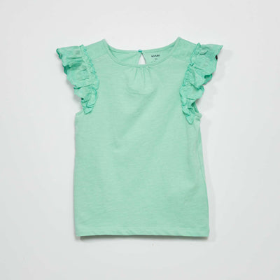 T-shirt en jersey avec manches volantées Vert