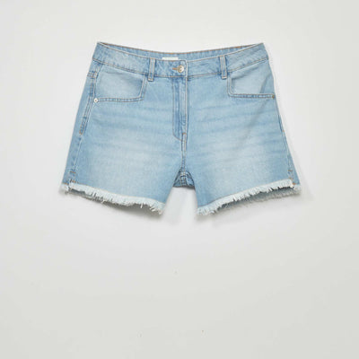 Short en jean avec franges Bleu