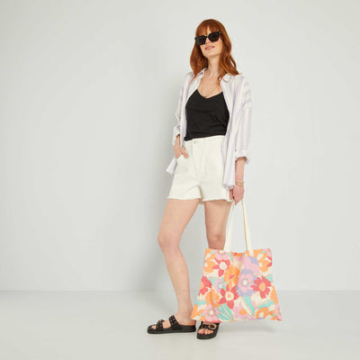 Short en jean destroy à taille haute Blanc