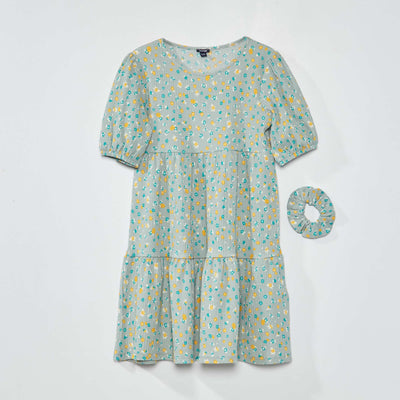 Robe à étages en maille gaufrée Bleu