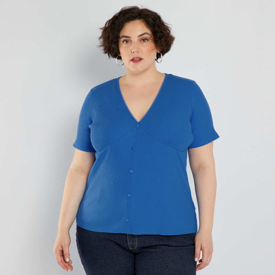 T-shirt côtelé avec dentelle Bleu