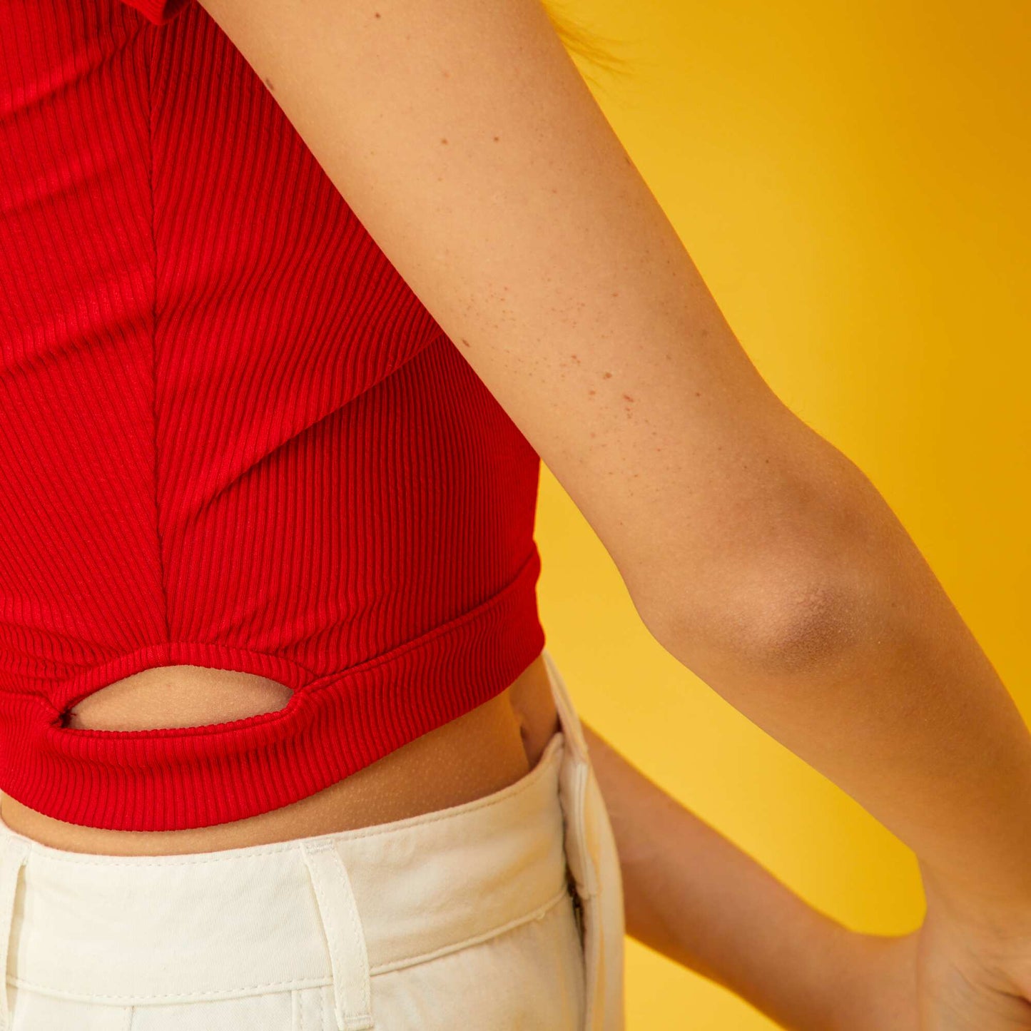 Crop-top côtelé uni Rouge