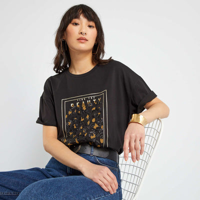 T-shirt avec imprimé et sequins NOIR