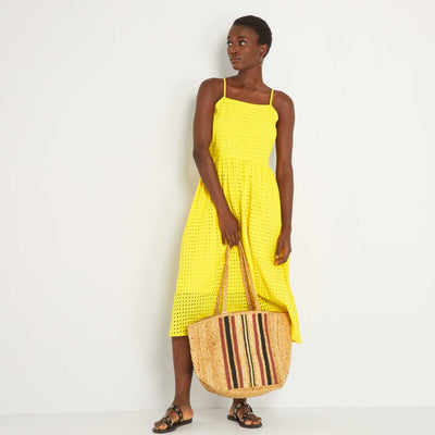 Robe midi à fines bretelles jaune
