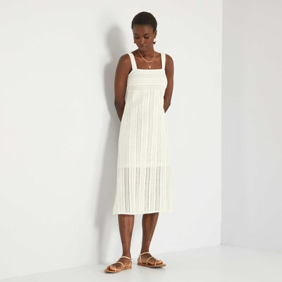 Robe midi avec broderie fantaisie Ecru
