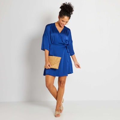 Robe courte en satin Bleu