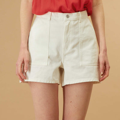 Short taille haute en denim Blanc
