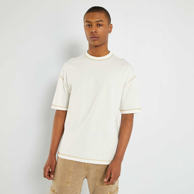 T-shirt en jersey avec surpiqûres Blanc