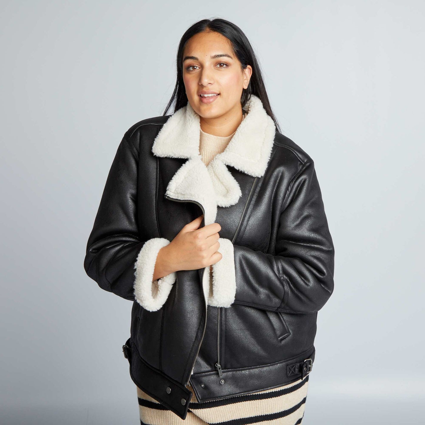 Blouson façon aviateur avec sherpa noir