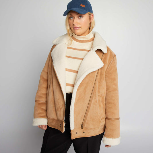 Blouson type aviateur en suédine beige