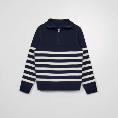 Pull à col camionneur Bleu/blanc