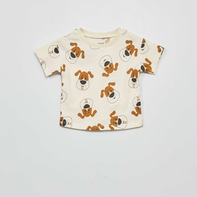 T-shirt 'chiens' à col rond Beige