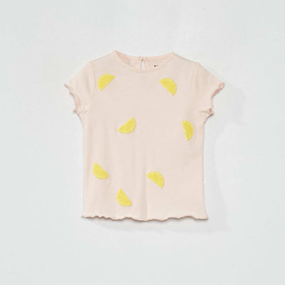 T-shirt en jersey avec finitions volantées Rose