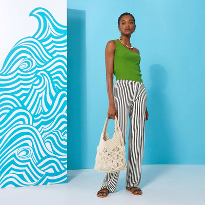 Pantalon large à rayures Blanc rayé