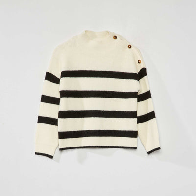 Pull marinière à manches longues Blanc/noir