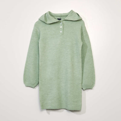 Robe pull en maille avec capuche Vert