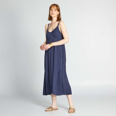 Robe longue satinée Bleu