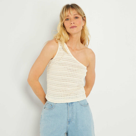 Débardeur en crochet one-shoulder Blanc