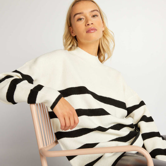 Pull marinière en maille Blanc/noir