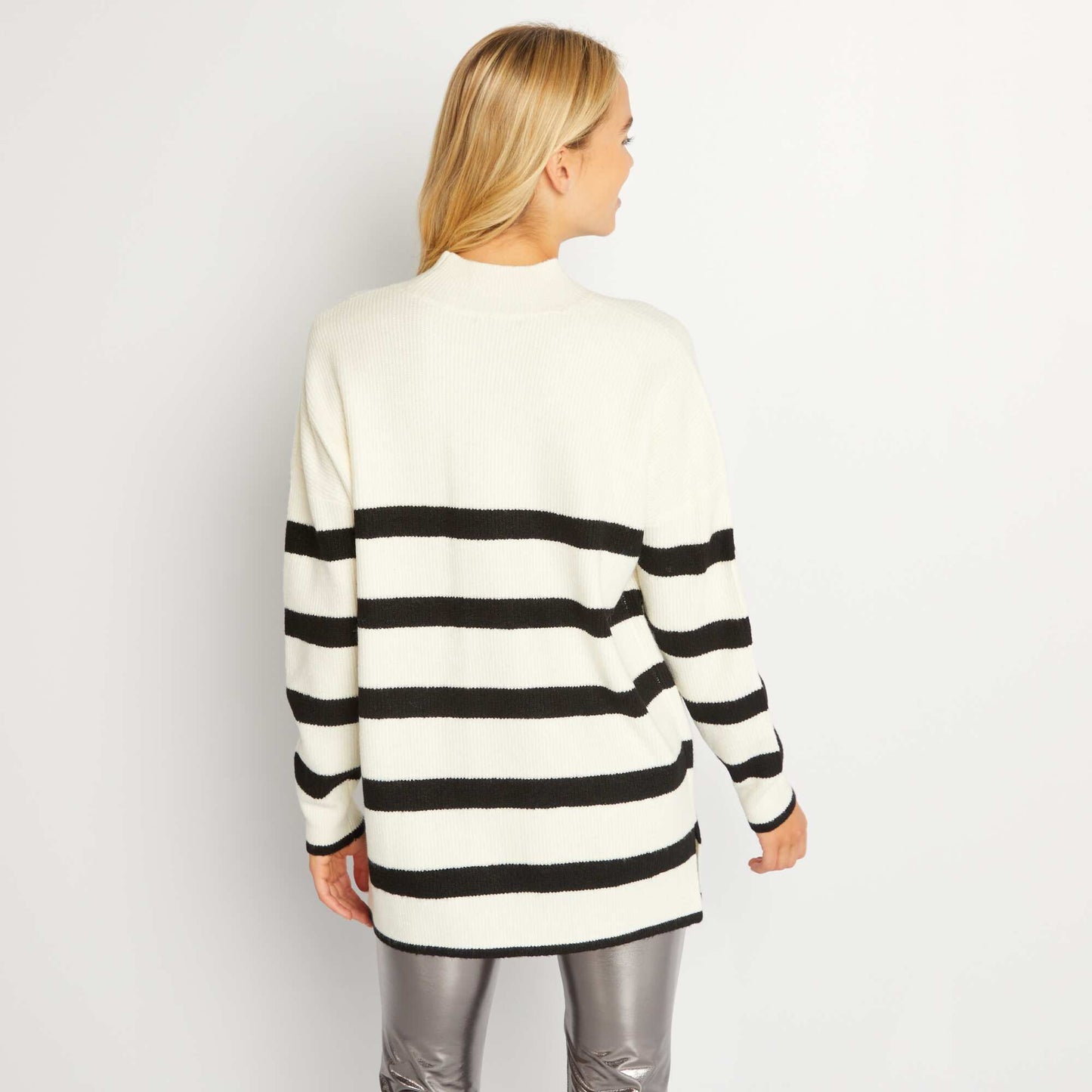 Pull marinière en maille Blanc/noir