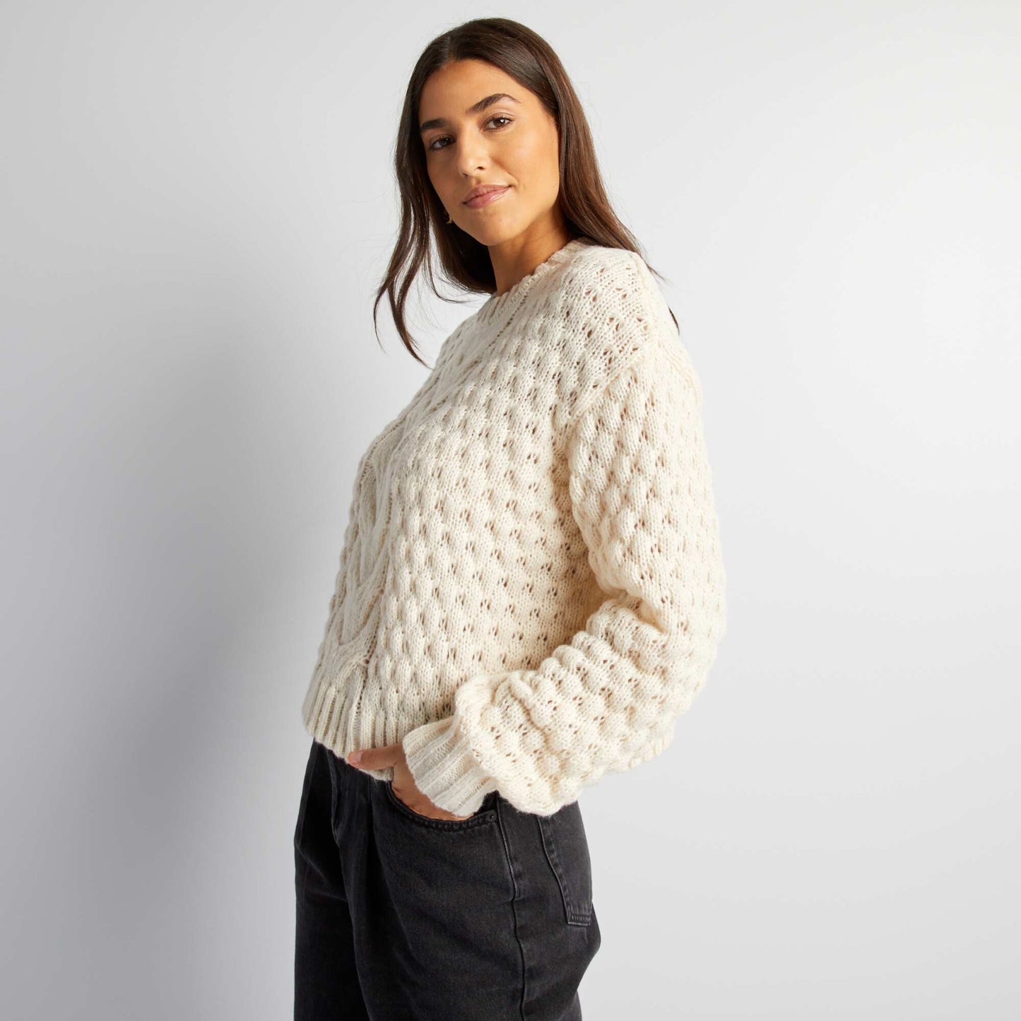 Pull en maille tressée Blanc