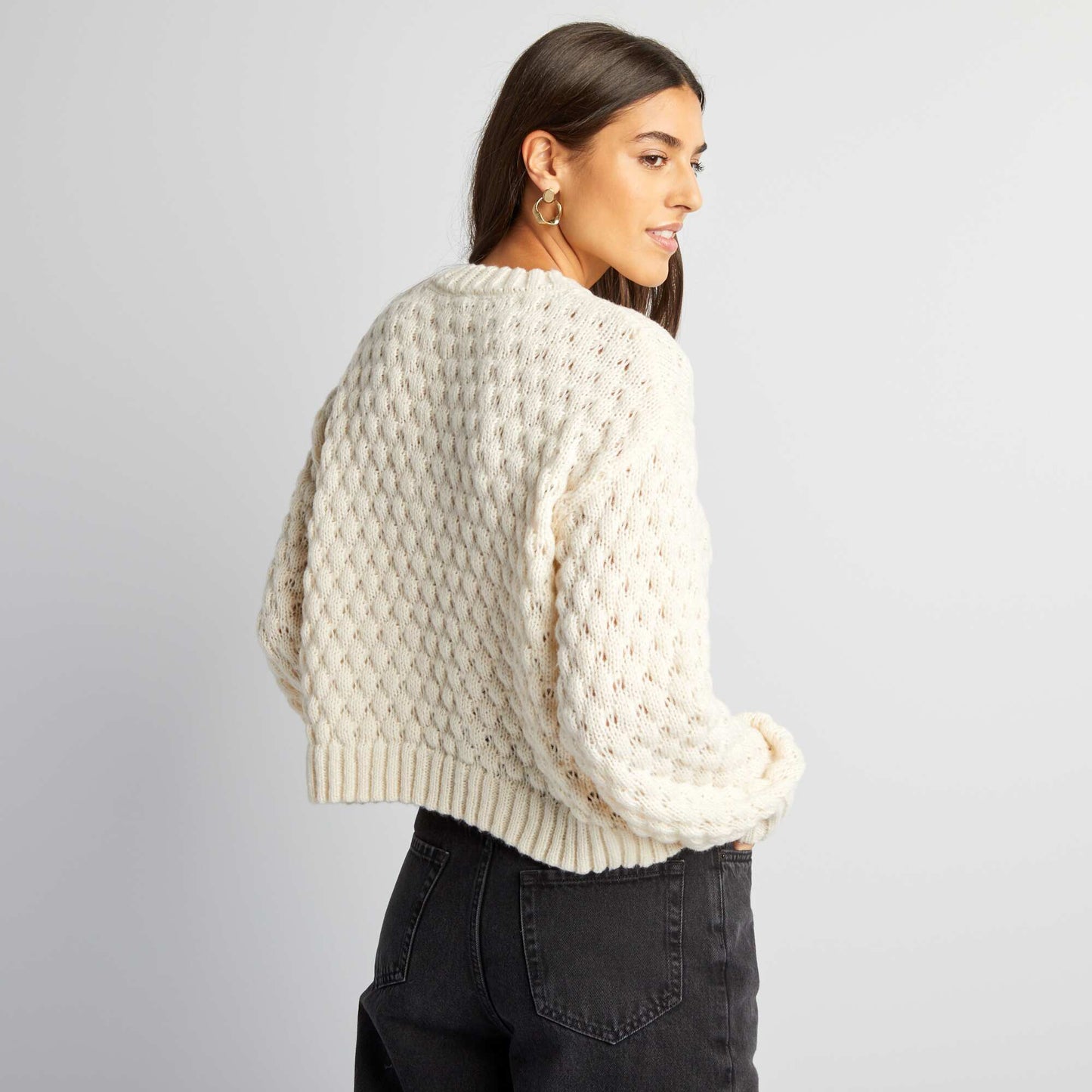 Pull en maille tressée Blanc