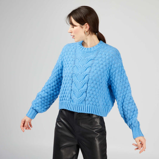 Pull en maille tressée Bleu