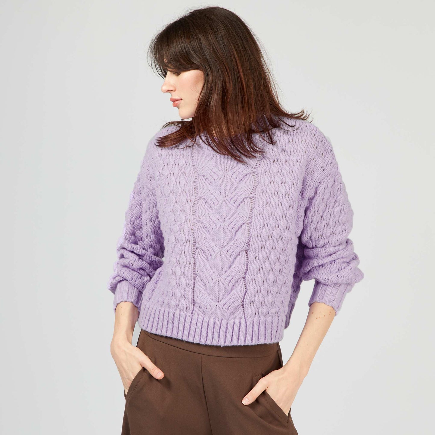 Pull en maille tressée Violet