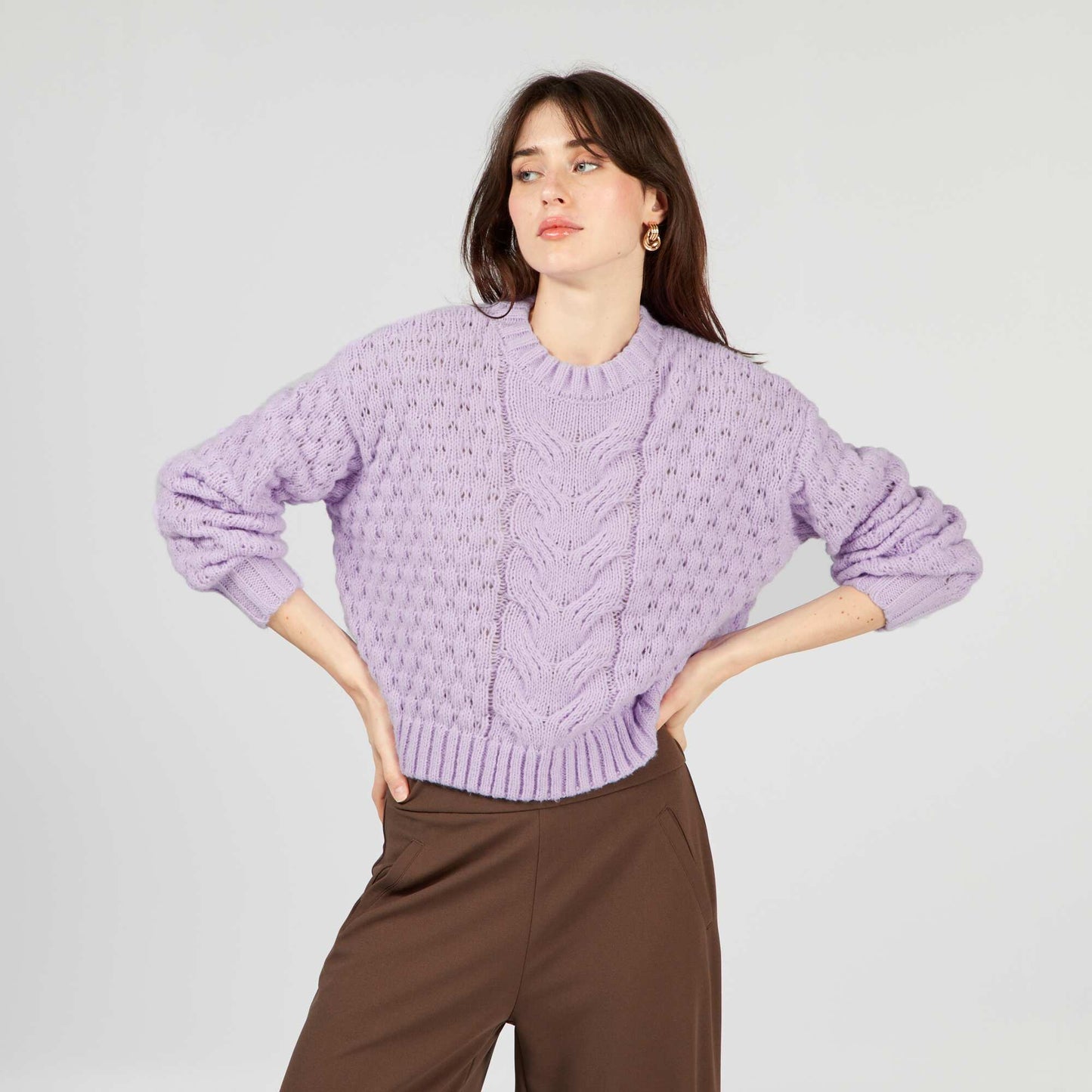 Pull en maille tressée Violet