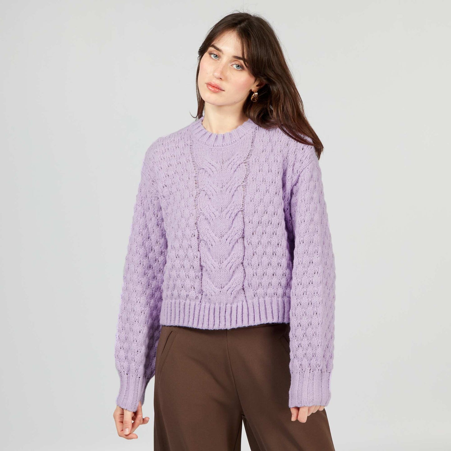 Pull en maille tressée Violet