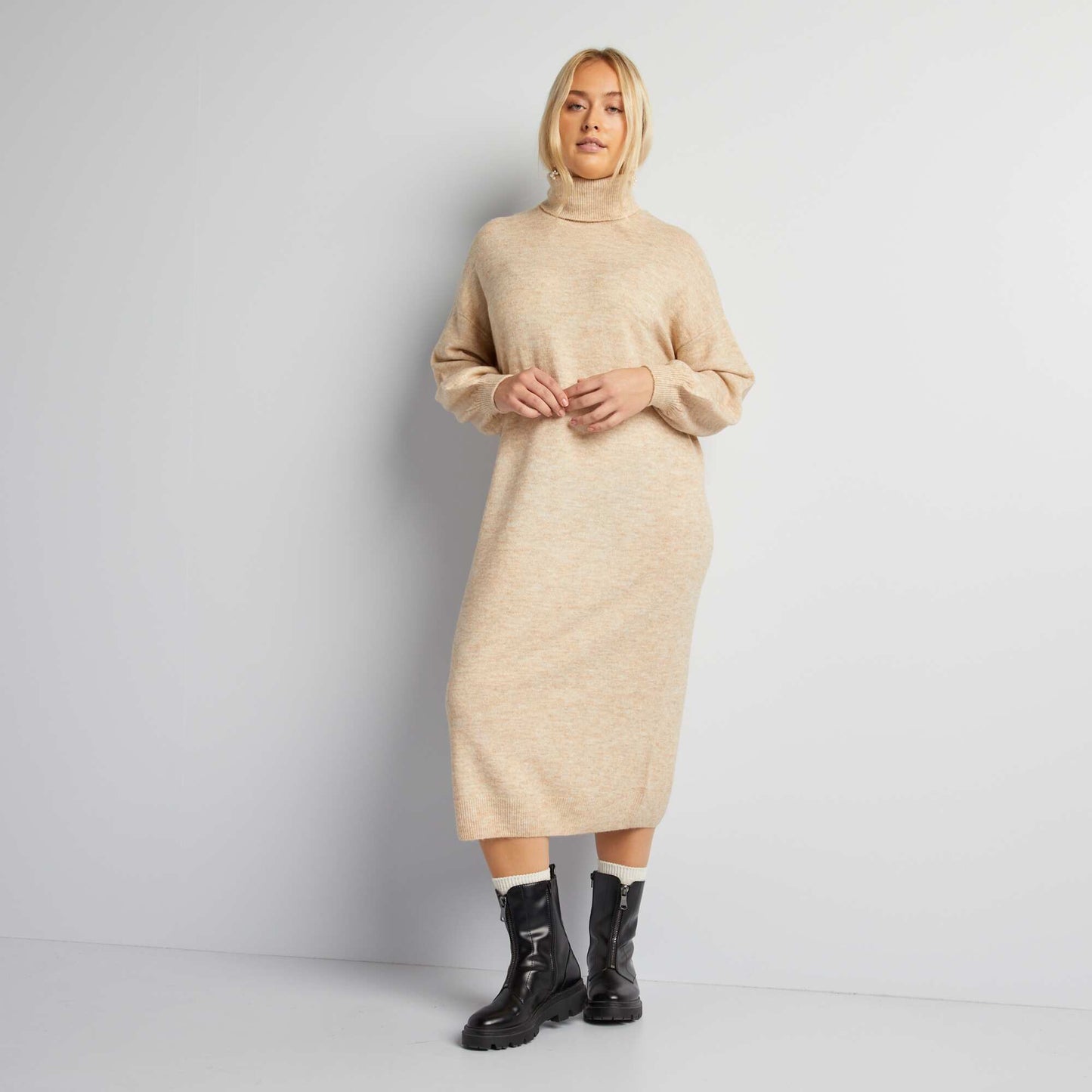 Robe pull mi-longue Beige