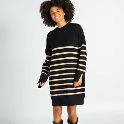 Robe pull à manches longues à 'rayures' Noir