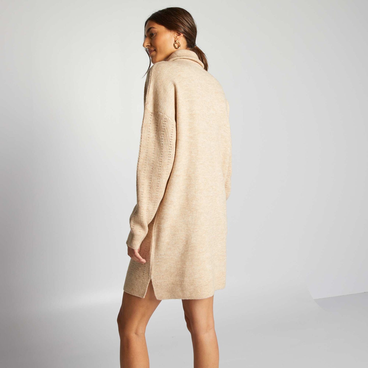 Robe pull en maille pointelle avec col camionneur Beige