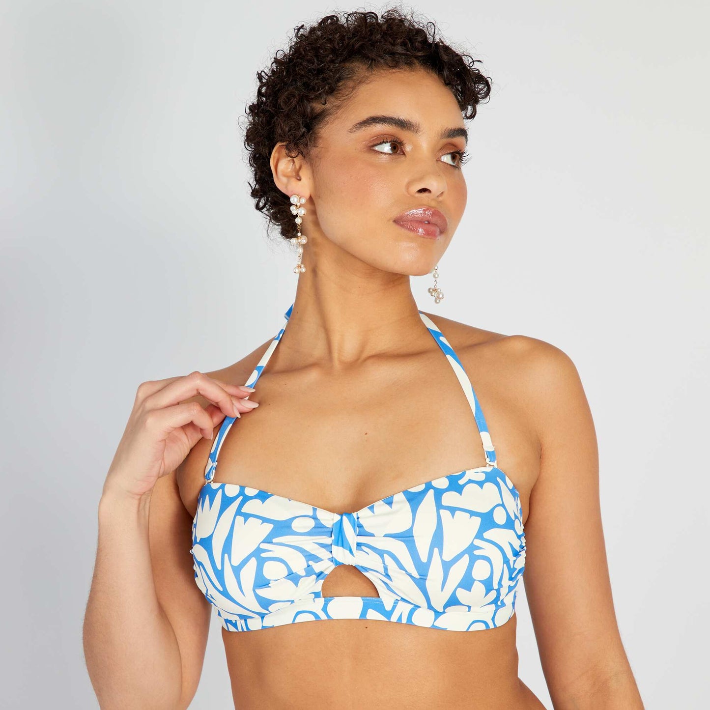 Haut de maillot de bain bandeau imprimé Blanc/bleu