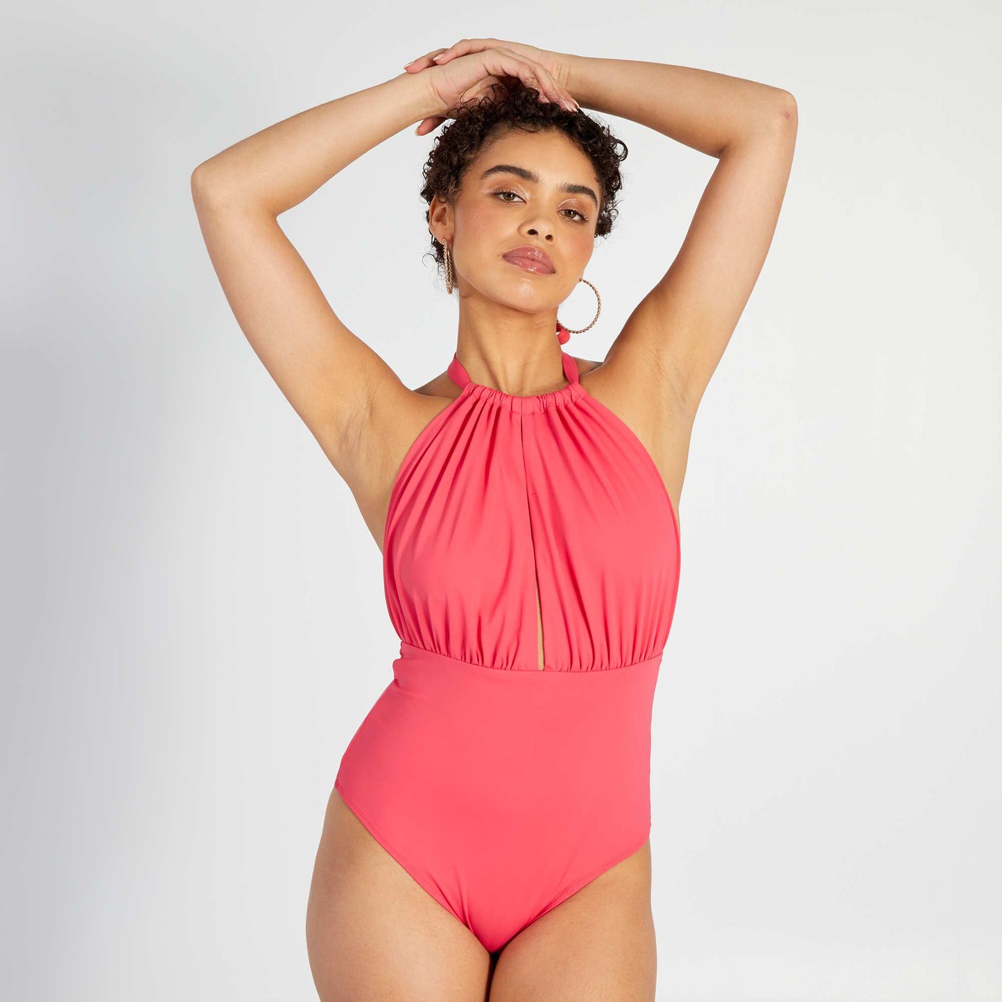 Maillot de bain 1 pièce décolleté plongeant Rose