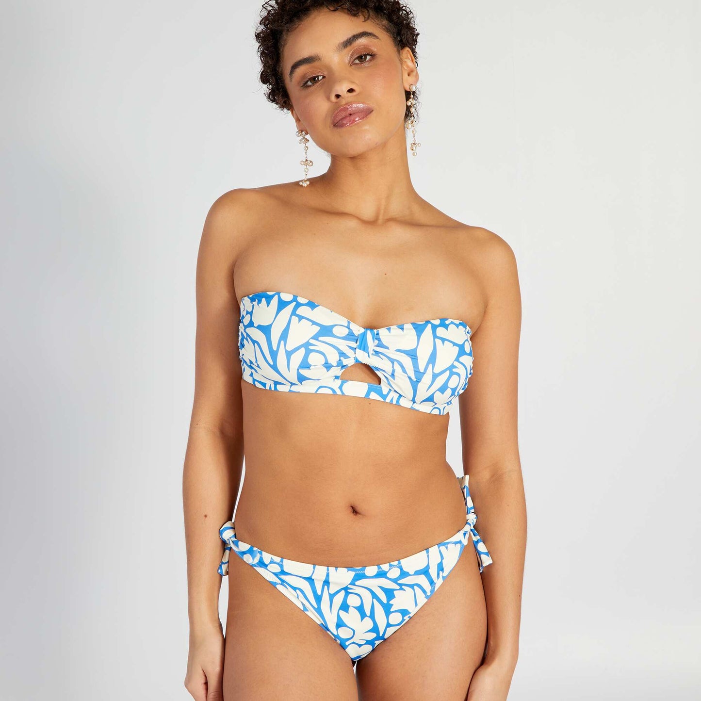 Culotte de bain nouée imprimée Blanc/bleu