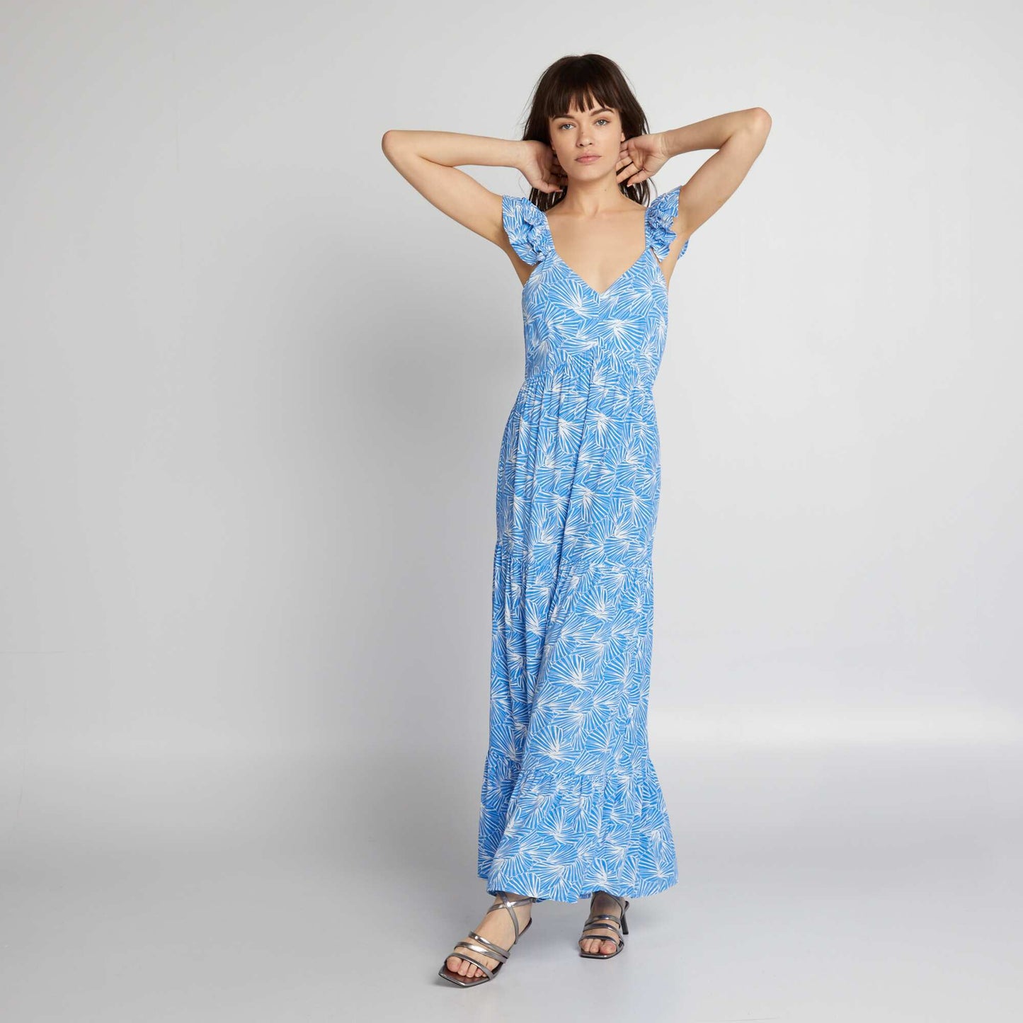 Robe longue imprimée à étages Bleu