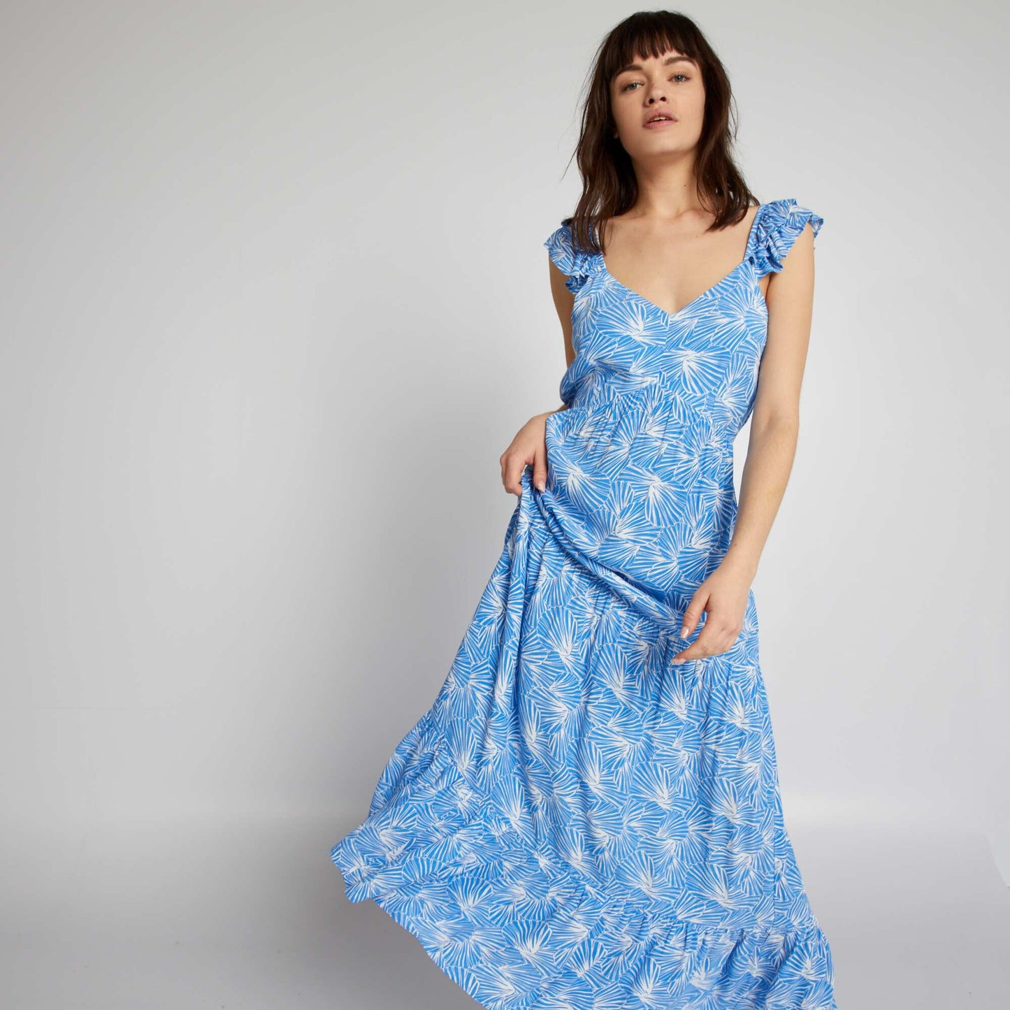 Robe longue imprimée à étages Bleu