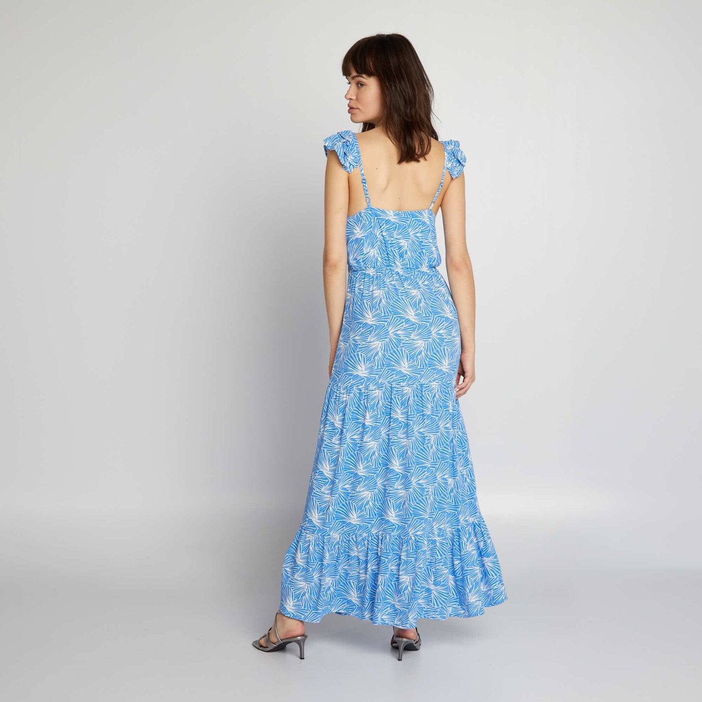 Robe longue imprimée à étages Bleu