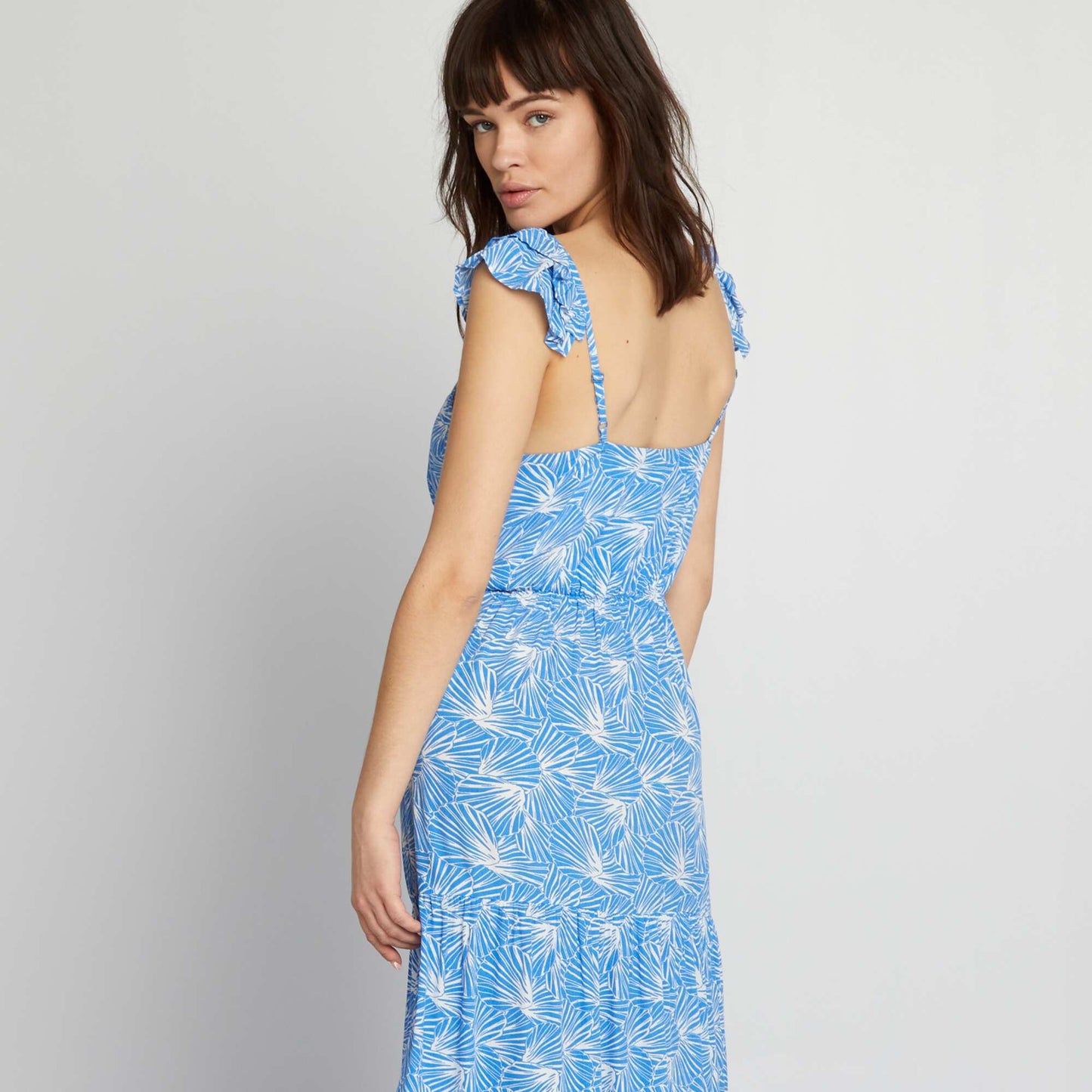 Robe longue imprimée à étages Bleu